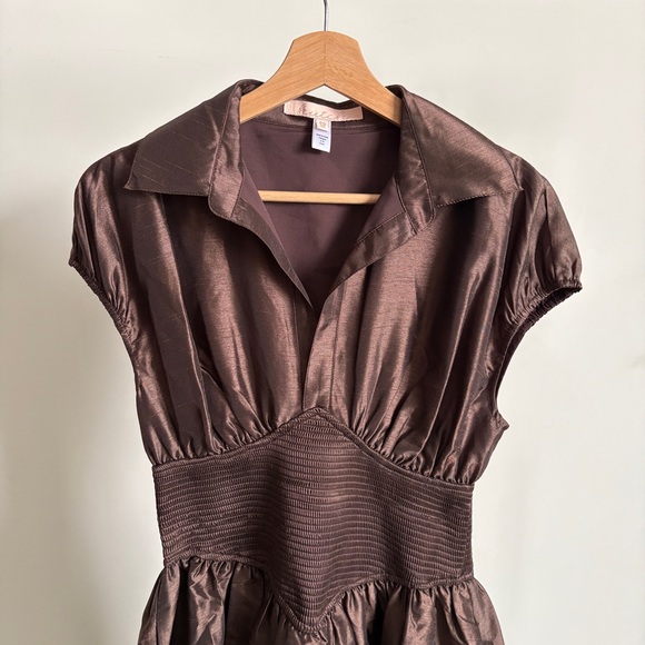 $352 NWOT Hutch “Trevy” Cap Sleeve Smocked Midi Dress in Brown Sz SP - Picture 5 of 12